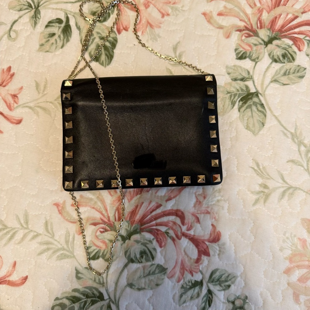 Studded Black Leather Shoulder Bag